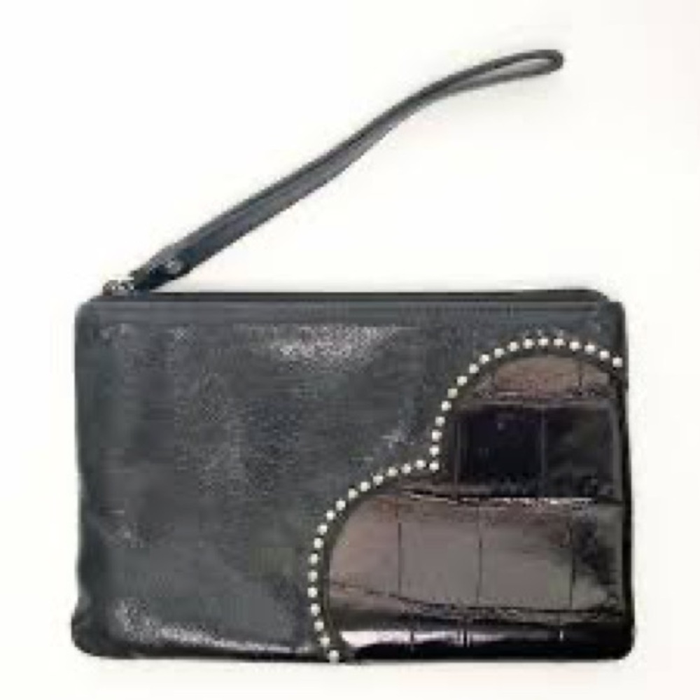 Brighton Black hip heart pouch Wristlet with Croc Embossed Detail